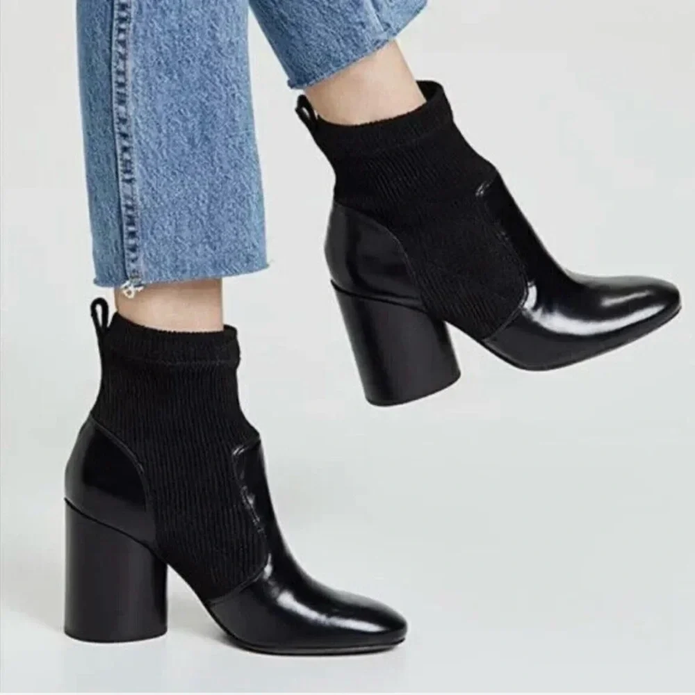 EUC Tory Burch Black Heeled Boots Sleek Design Sz 9.5 Women Leather Sock Bootie